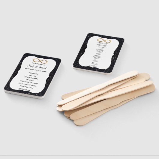 Black Glitter Gold Infinity Wedding Program Fans Handwaaier (Niet-gemonteerd)