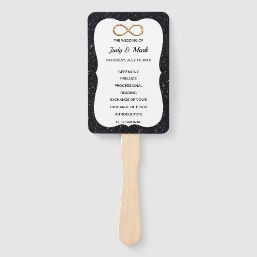 Black Glitter Gold Infinity Wedding Program Fans Handwaaier (Voorkant)