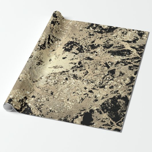 Black Glitter Gold Marble Glam Abstract Metallic Cadeaupapier (Uitgerold)