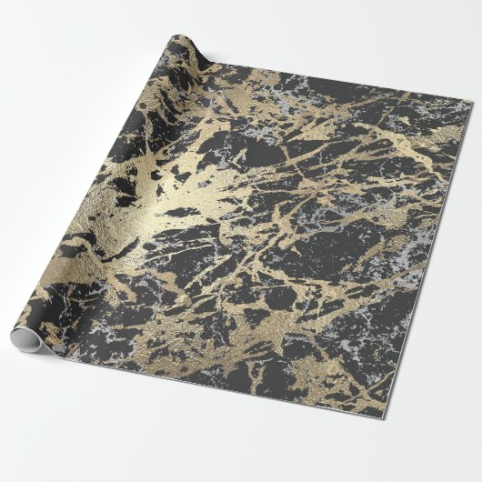 Black Glitter Gold Marble Silver Abstract Metallic Cadeaupapier (Uitgerold)