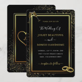 Black Glitter Gold Wedding Invitation voorbeeld (Voorkant / Achterkant)