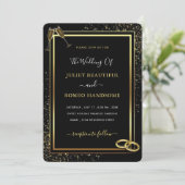 Black Glitter Gold Wedding Invitation voorbeeld (Staand voorkant)