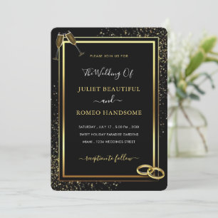 Black Glitter Gold Wedding Invitation voorbeeld