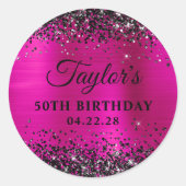 Black Glitter Hot Pink Foil 50th Birthday Ronde Sticker (Voorkant)