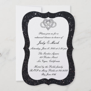 Black Glitter Infinity Heart Rehearsal Dinner Kaart