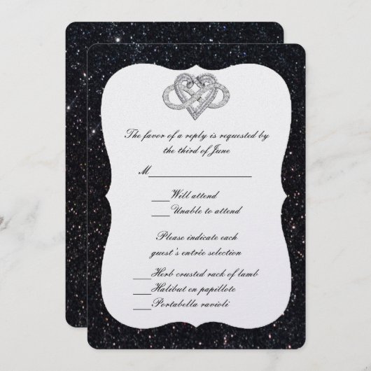 Black Glitter Infinity Heart Response Kaart (Voorkant / Achterkant)