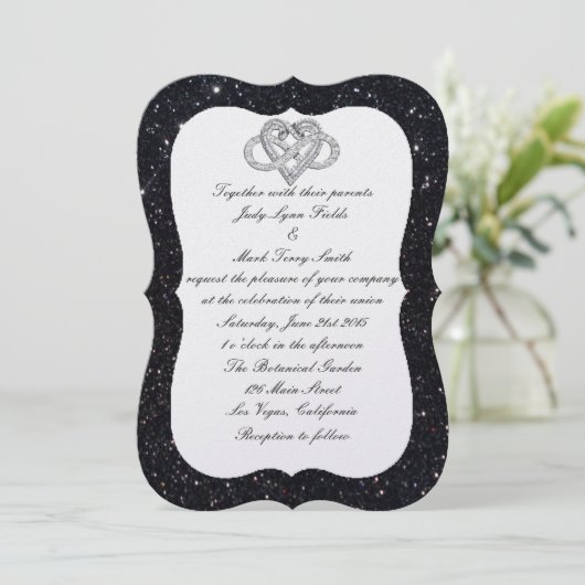Black Glitter Infinity Heart Weddenschap Kaart (Staand voorkant)