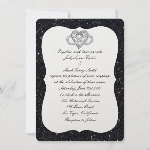 Black Glitter Infinity Heart Weddenschap Kaart