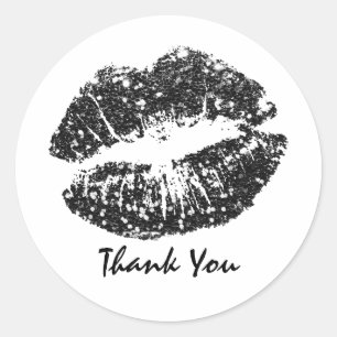 Black Glitter Lips Hartelijk dank Ronde Sticker