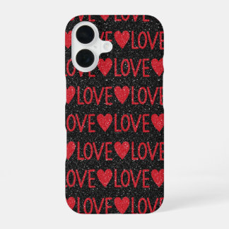 Black Glitter LOVE iPhone 16 Hoesje