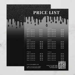 Black Glitter Minimalist Beauty prijslijst Menu