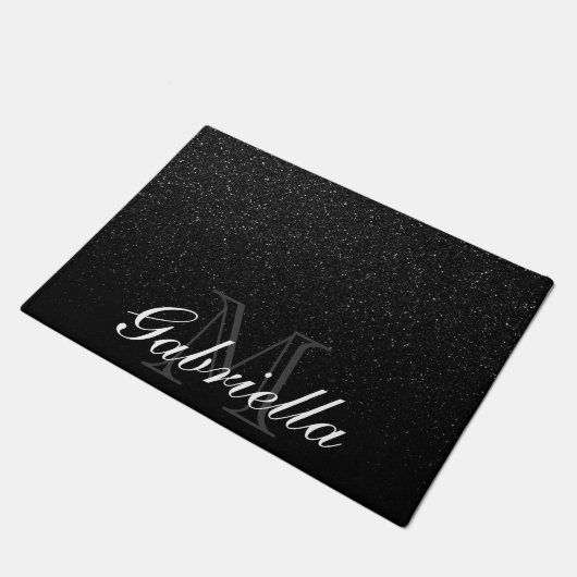 Black Glitter Monogram Deurmat (Schuin)