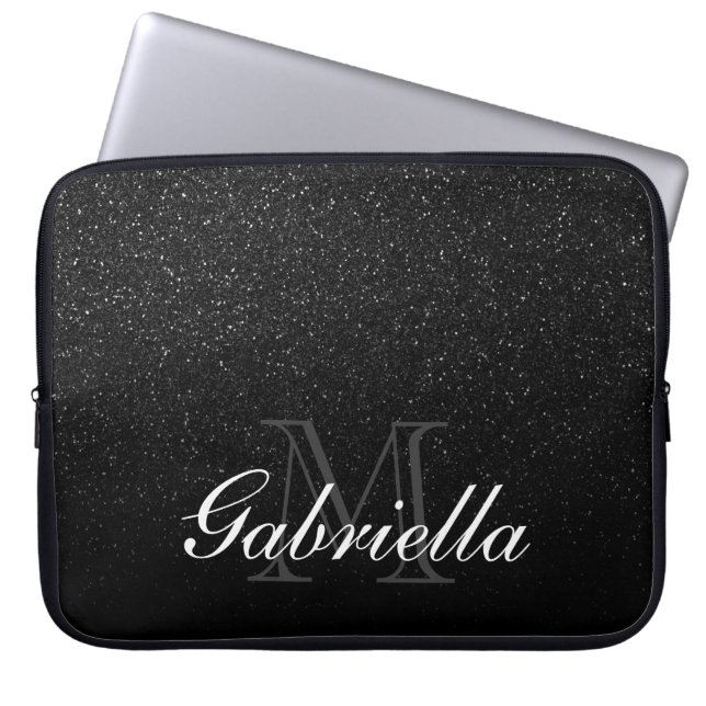Black Glitter Monogram Laptop Sleeve (Voorkant)