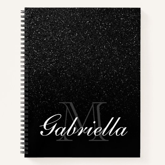 Black Glitter Monogram Notitieboek (Voorkant)