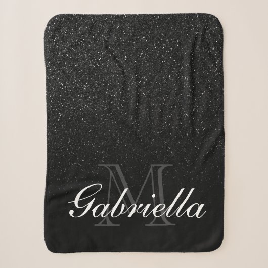 Black Glitter Monogram Sherpa Deken (Voorkant)