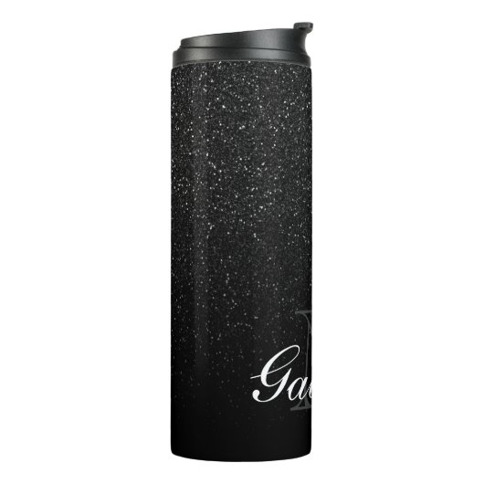 Black Glitter Monogram Thermosbeker (Gedraaid links)