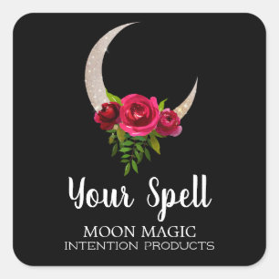 Black Glitter Moon Intention Spell Vierkante Sticker