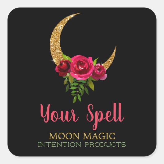 Black Glitter Moon Spell Vierkante Sticker (Voorkant)