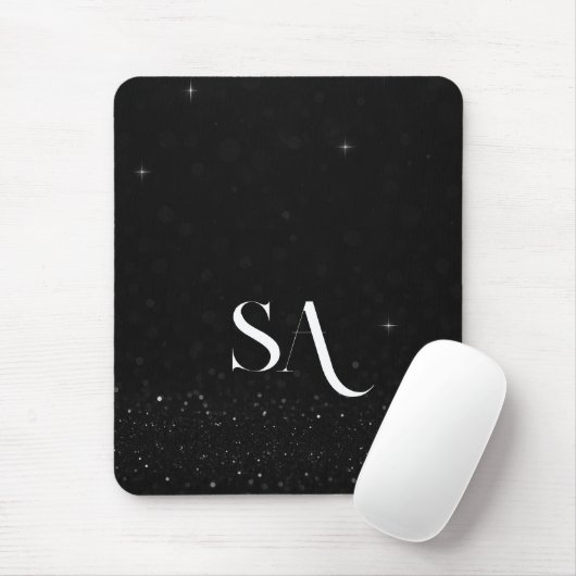 Black Glitter Mousepad met aangepaste Initialen Muismat (Met muis)