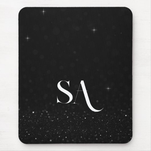 Black Glitter Mousepad met aangepaste Initialen Muismat (Voorkant)