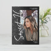 Black glitter ombre script 4 foto's Sweet 16 Kaart (Staand voorkant)