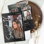 Black glitter ombre script 4 foto's Sweet 16 Kaart<br><div class="desc">Moderne zwarte glitter ombre gradiënt maakt het manuscript zwart Sweet 16 de uitnodiging van het verjaardagsfeest. Voeg 4 van uw favoriete foto's met een modern geborsteld stijldoopvont en een collage van het fotonet toe.</div>