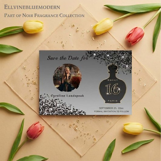 Black Glitter Paris Fragrance Studio Sweet 16 Save The Date