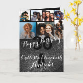 Black Glitter Photo Collage Happy Birthday Kaart (Gele Bloem)