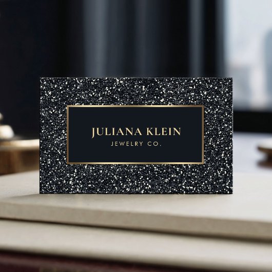 Black Glitter QR-code Elegant Visitekaartje