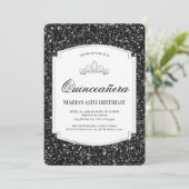 Black Glitter Quinceañera-uitnodigingen Kaart (Staand voorkant)