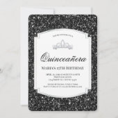 Black Glitter Quinceañera-uitnodigingen Kaart (Voorkant)