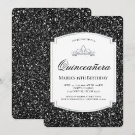 Black Glitter Quinceañera-uitnodigingen Kaart
