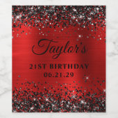 Black Glitter Red Foil 21st Birthday Wijn Etiket (Enkel label)