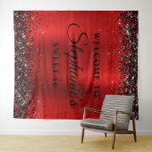 Black Glitter Rode Folie Welkom bij Sweet 16 Wandkleed (In Situ (horizontaal))