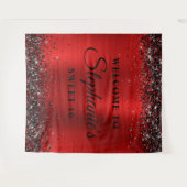 Black Glitter Rode Folie Welkom bij Sweet 16 Wandkleed (Voorkant (horizontaal))