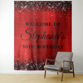 Black Glitter Rode Folie Welkom op 50e Verjaardag Wandkleed (In situ)