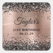 Black Glitter Rose Gold Foil 21st Birthday Vierkante Sticker (Voorkant)
