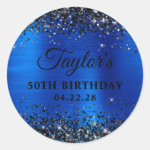 Black Glitter Royal Blue Foil 50th Birthday Ronde Sticker (Voorkant)