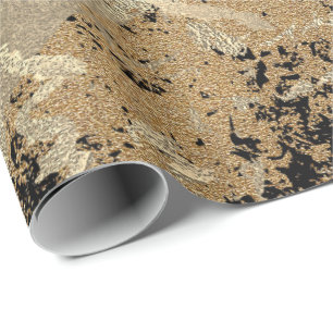 Black Glitter Sepia Gold Marble Stone Metallic Cadeaupapier