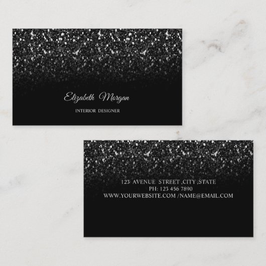 Black Glitter Sequins Elegant Visitekaartje (Voorkant / Achterkant)
