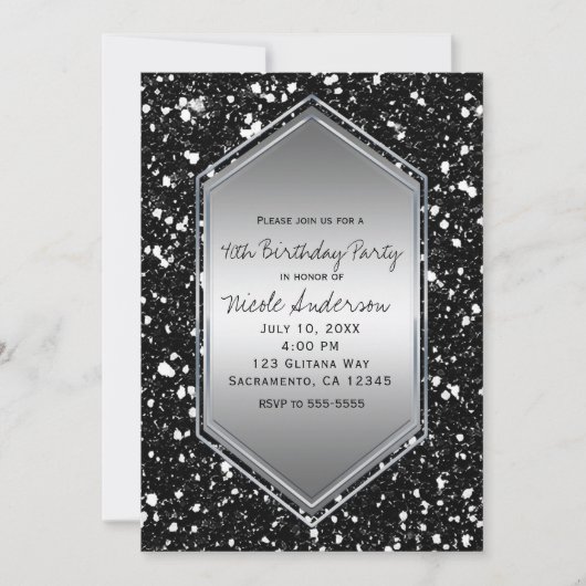 Black Glitter Silver Glam Verjaardagsfeest Elk Eve Kaart (Voorkant)