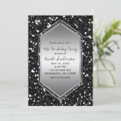 Black Glitter Silver Glam Verjaardagsfeest Elk Eve Kaart (Staand voorkant)