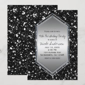 Black Glitter Silver Glam Verjaardagsfeest Elk Eve Kaart (Voorkant / Achterkant)