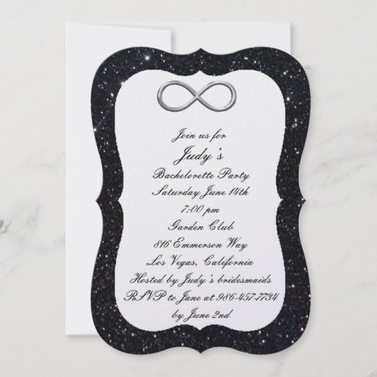 Black Glitter Silver Infinity Bachelorette Party Kaart (Voorkant)