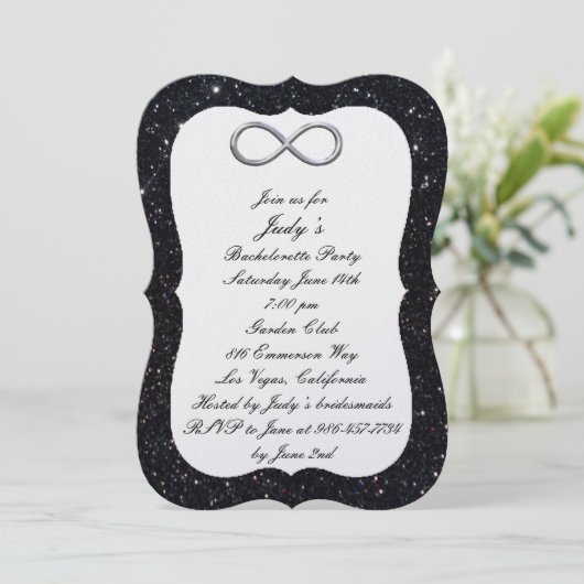 Black Glitter Silver Infinity Bachelorette Party Kaart (Staand voorkant)