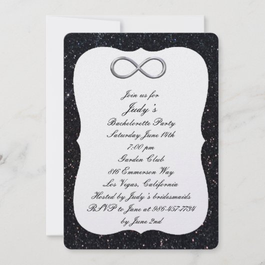 Black Glitter Silver Infinity Bachelorette Party Kaart (Voorkant)