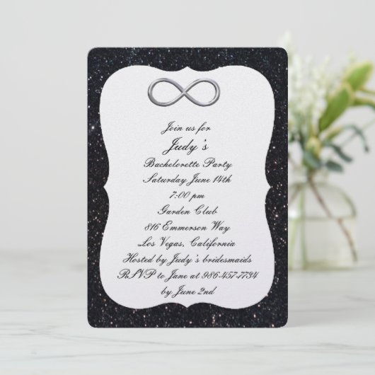 Black Glitter Silver Infinity Bachelorette Party Kaart (Staand voorkant)