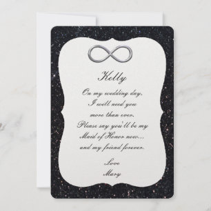 Black Glitter Silver Infinity Maid of Honor Kaart