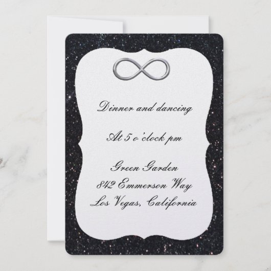 Black Glitter Silver Infinity Reception Kaart (Voorkant)