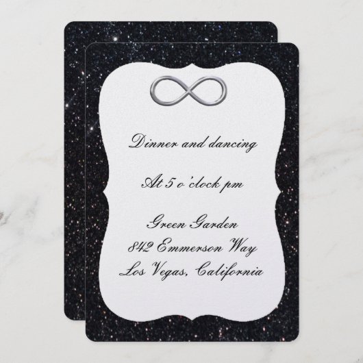 Black Glitter Silver Infinity Reception Kaart (Voorkant / Achterkant)
